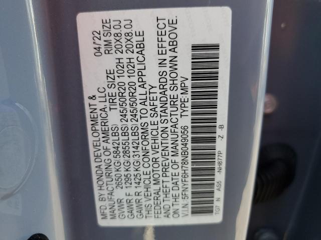 2022 Honda Pilot Black VIN: 5FNYF6H78NB049056 Lot: 56448624