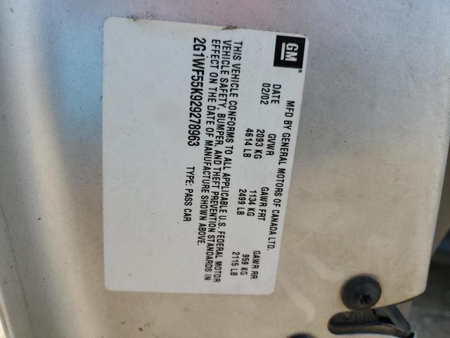 2002 Chevrolet Impala VIN: 2G1WF55K929278963 Lot: 57334074