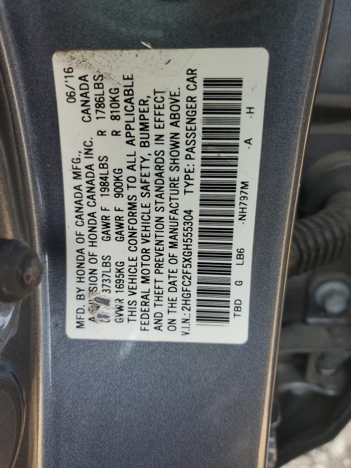 2HGFC2F5XGH555304 2016 Honda Civic Lx 2HGFC2F5XGH555304 2016 Honda Civic Lx