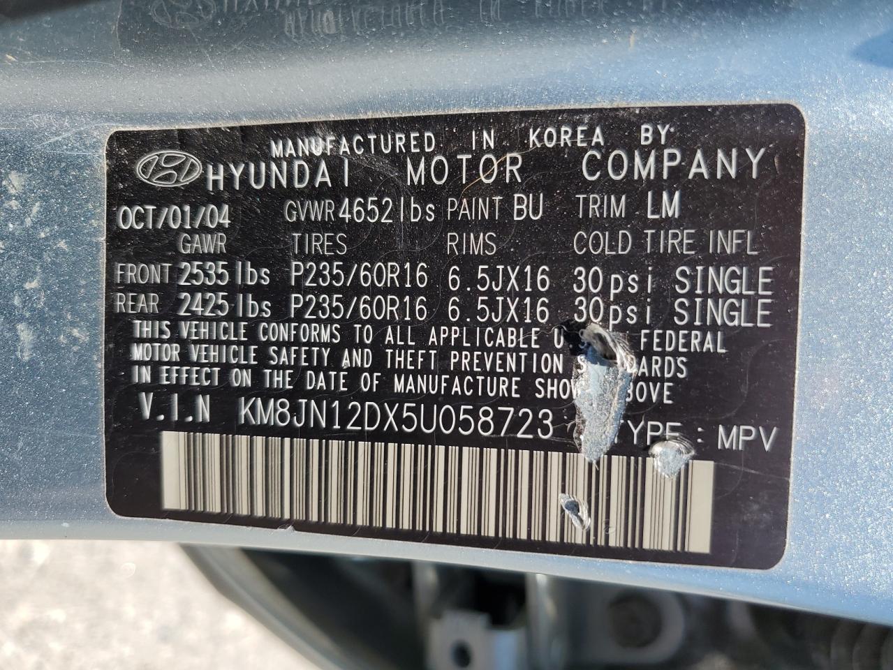 KM8JN12DX5U058723 2005 Hyundai Tucson Gls