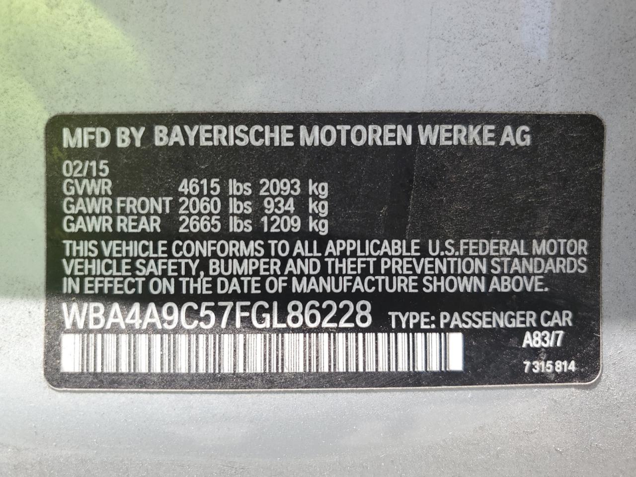 WBA4A9C57FGL86228 2015 BMW 428 I Gran Coupe Sulev