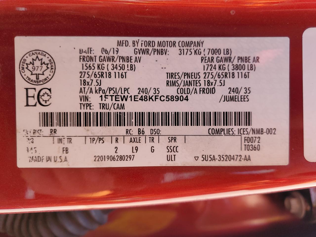 1FTEW1E48KFC58904 2019 Ford F150 Supercrew