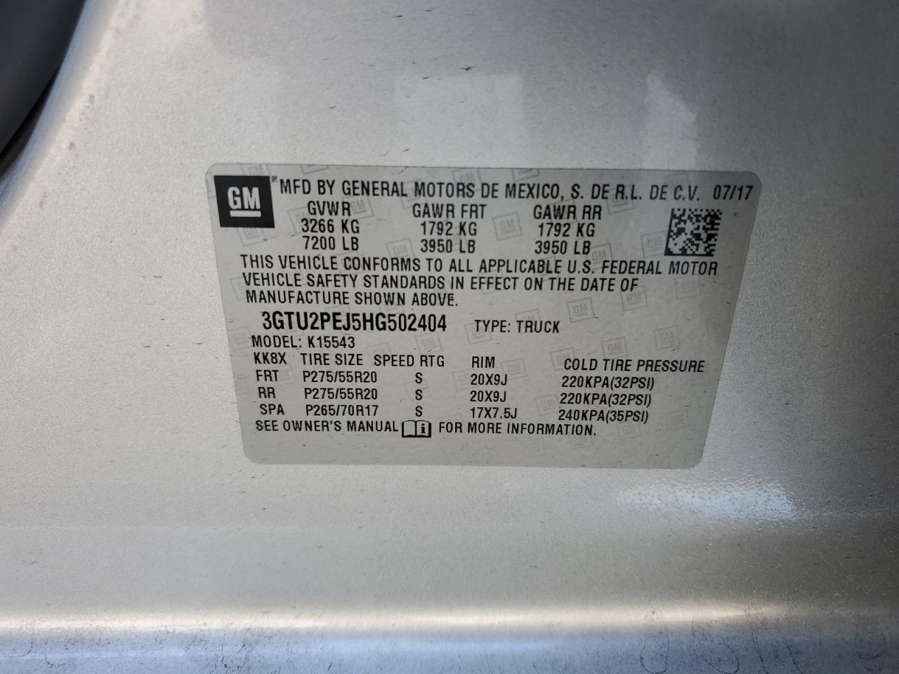 3GTU2PEJ5HG502404 2017 GMC Sierra K1500 Denali