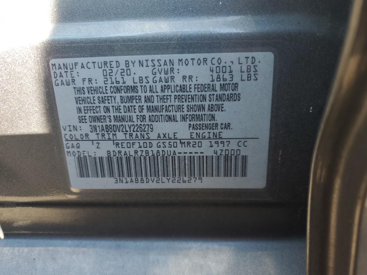3N1AB8DV2LY226279 2020 Nissan Sentra Sr