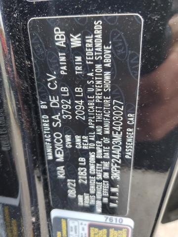 2021 Kia Forte Fe VIN: 3KPF24AD3ME403027 Lot: 58163364