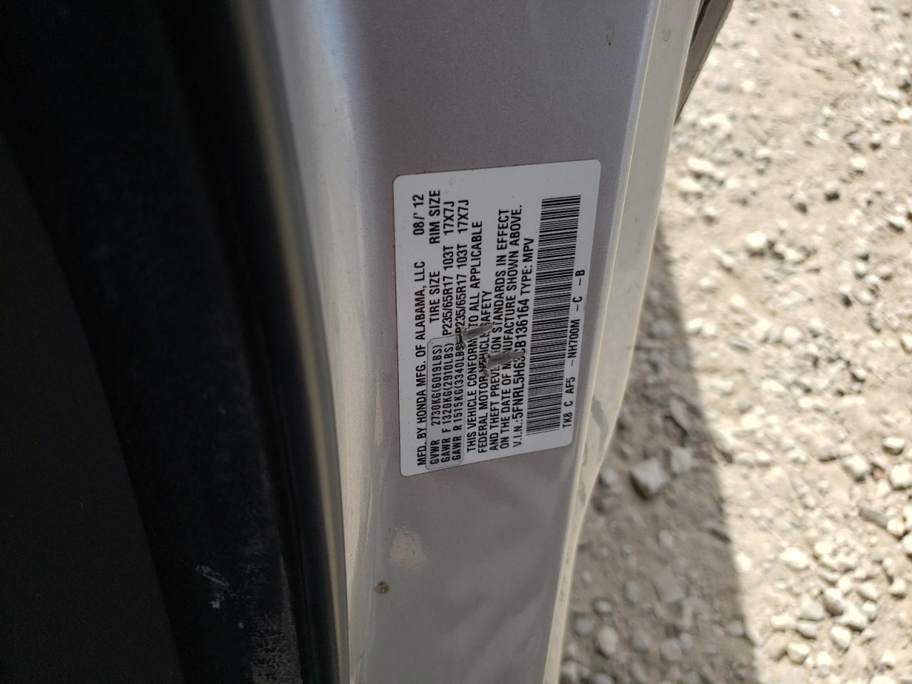 5FNRL5H63CB136164 2012 Honda Odyssey Exl