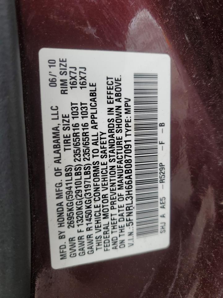 5FNRL3H66AB087091 2010 Honda Odyssey Exl
