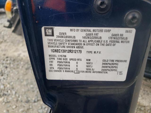 2002 Chevrolet Tahoe C1500 VIN: 1GNEC13V12R312179 Lot: 61024164