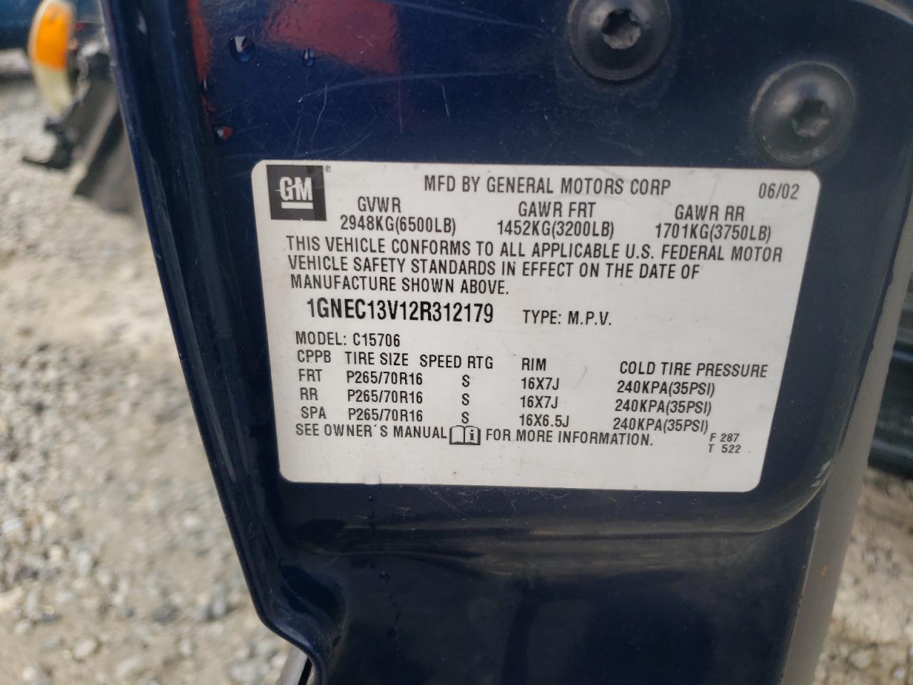 1GNEC13V12R312179 2002 Chevrolet Tahoe C1500