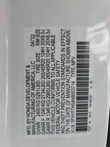 2022 Honda Passport Exl VIN: 5FNYF7H54NB003714 Lot: 58893684