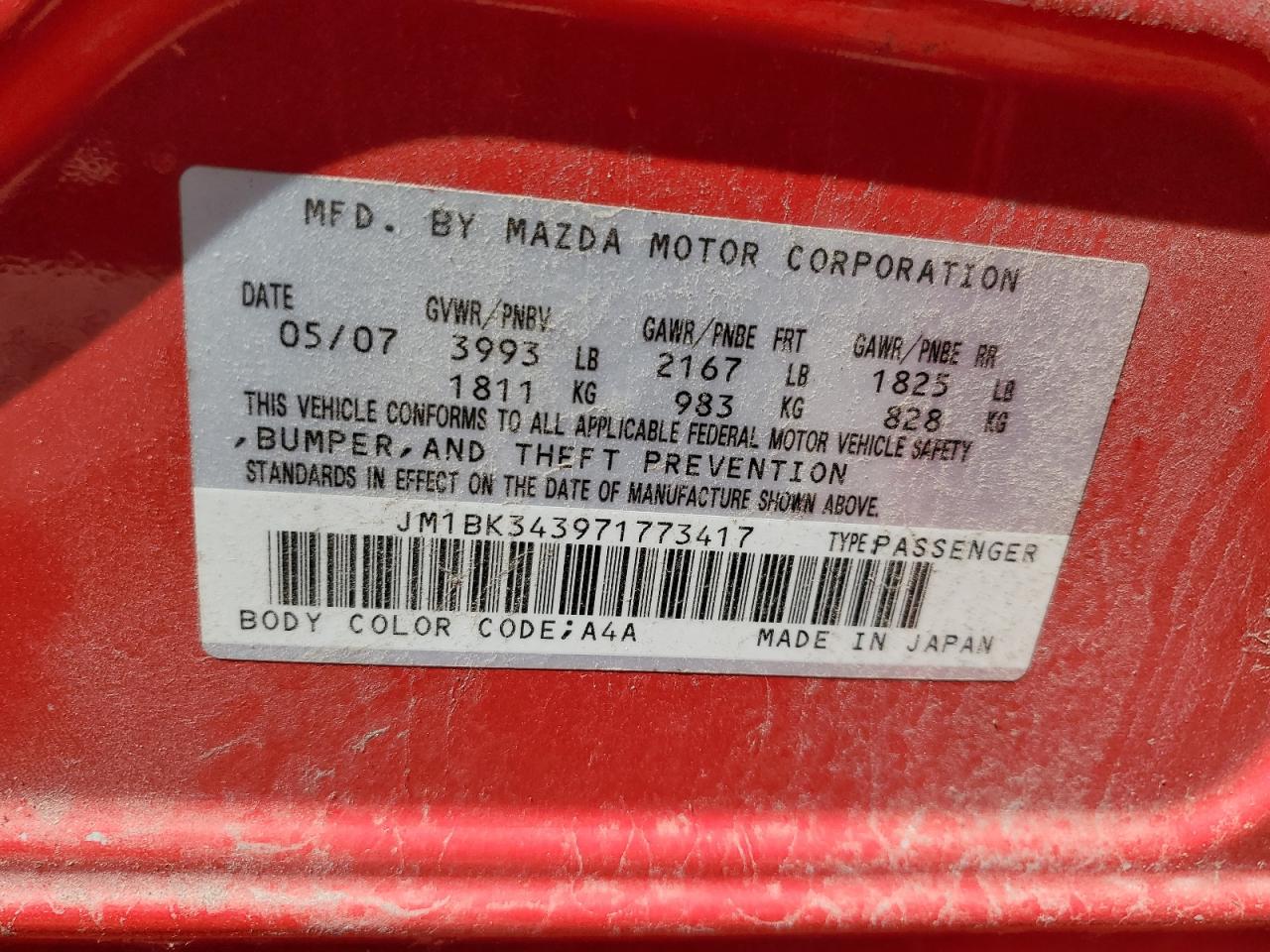 JM1BK343971773417 2007 Mazda 3 Hatchback