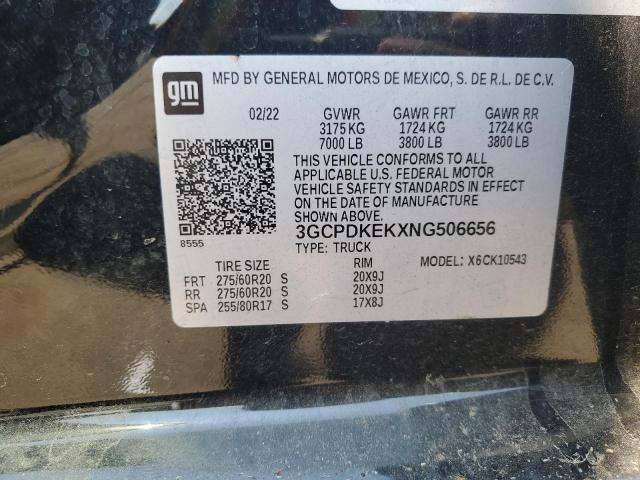 2022 Chevrolet Silverado K1500 Lt-L VIN: 3GCPDKEKXNG506656 Lot: 59577654