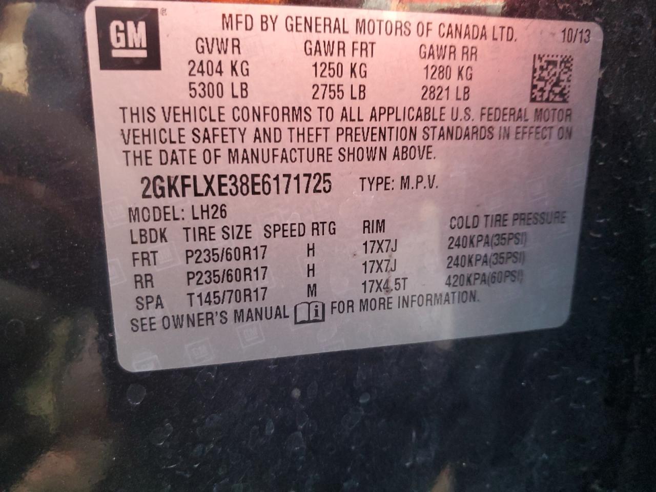 2GKFLXE38E6171725 2014 GMC Terrain Slt