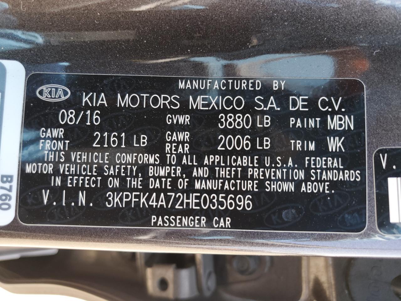 3KPFK4A72HE035696 2017 Kia Forte Lx