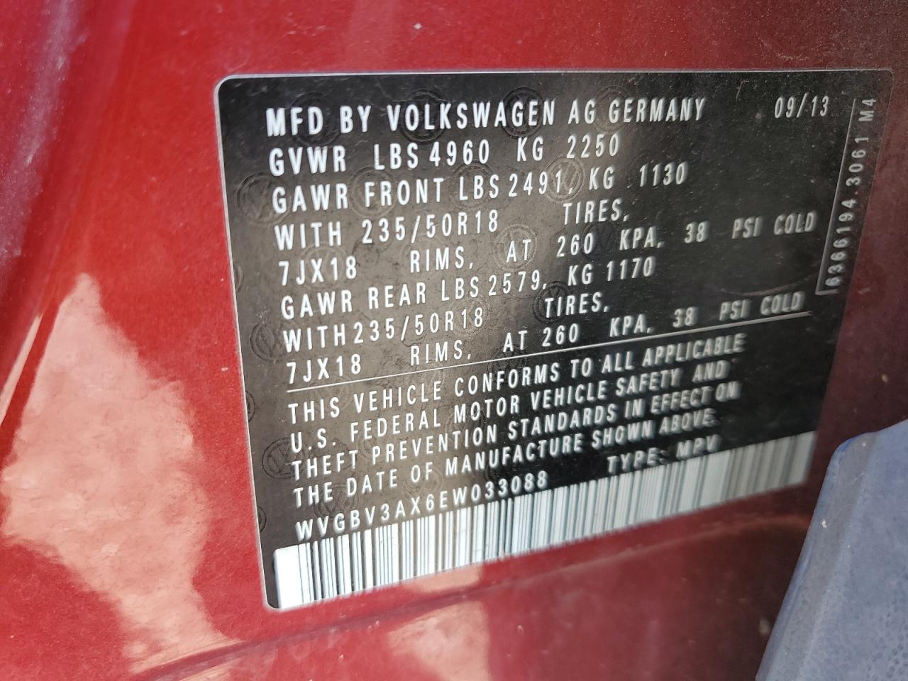 WVGBV3AX6EW033088 2014 Volkswagen Tiguan S