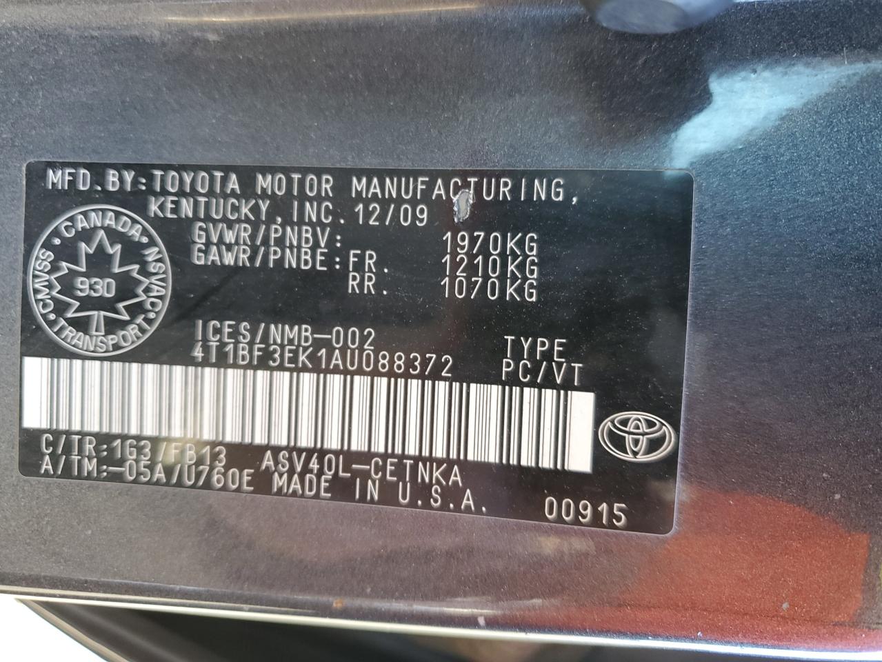 4T1BF3EK1AU088372 2010 Toyota Camry Base