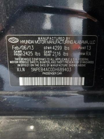 2013 Hyundai Sonata Gls VIN: 5NPEB4AC0DH689403 Lot: 57037964