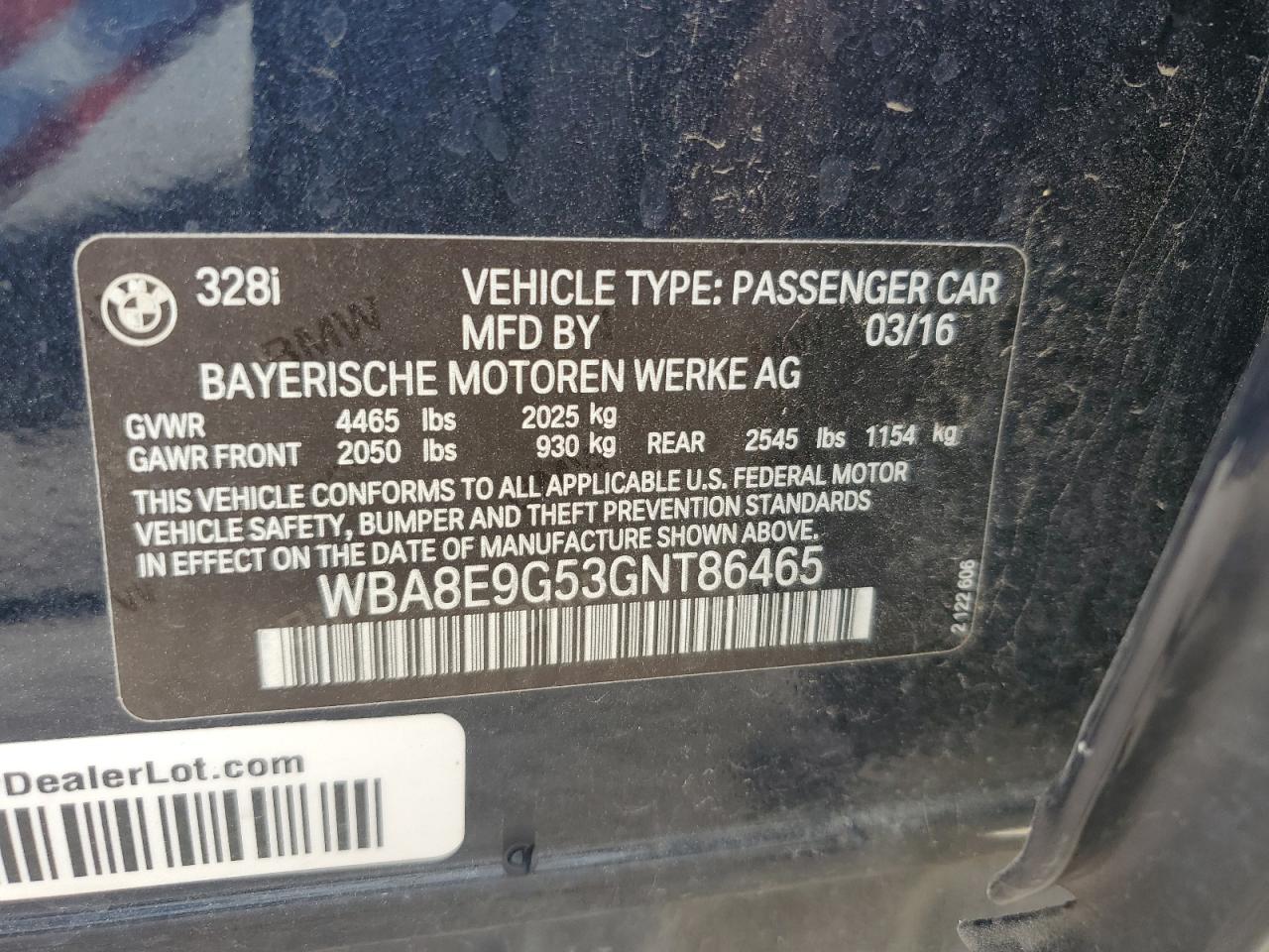 WBA8E9G53GNT86465 2016 BMW 328 I Sulev