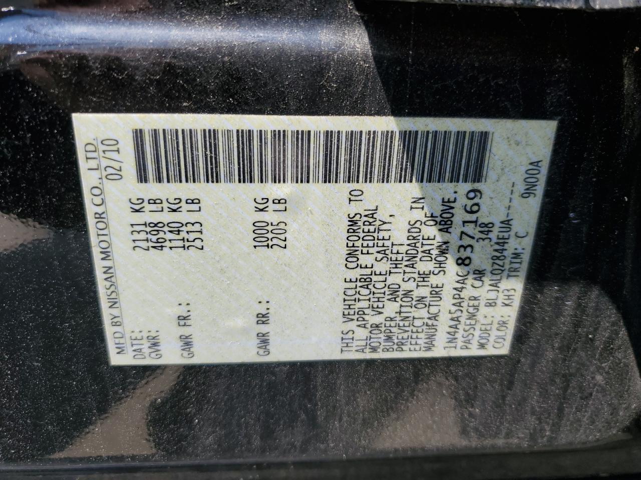 1N4AA5AP4AC837169 2010 Nissan Maxima S