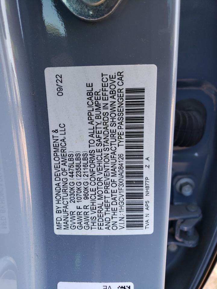 1HGCV1F3XNA084126 2022 Honda Accord Sport