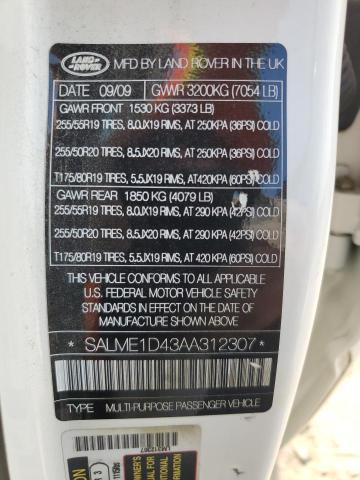 2010 Land Rover Range Rover Hse VIN: SALME1D43AA312307 Lot: 60202024
