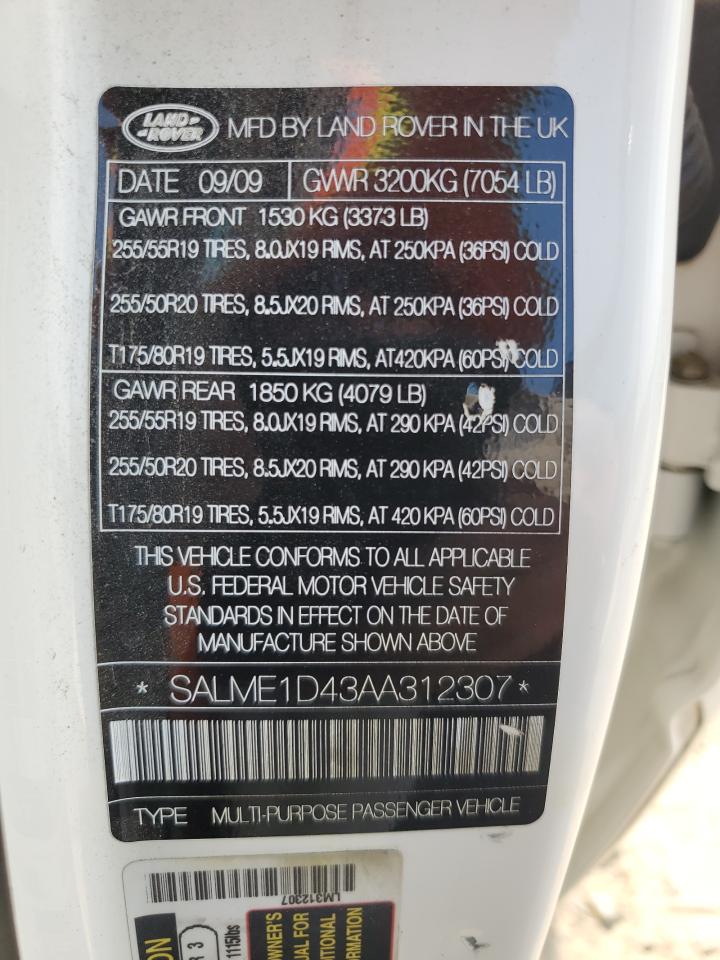 SALME1D43AA312307 2010 Land Rover Range Rover Hse