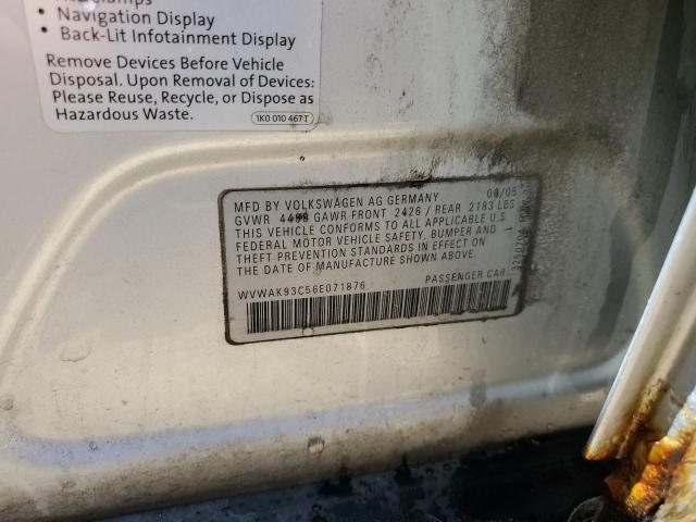 2006 Volkswagen Passat 2.0T VIN: WVWAK93C56E071876 Lot: 57547894