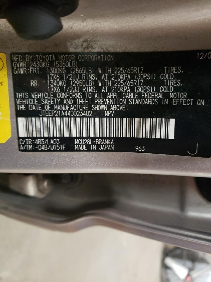 JTEEP21A440023402 2004 Toyota Highlander