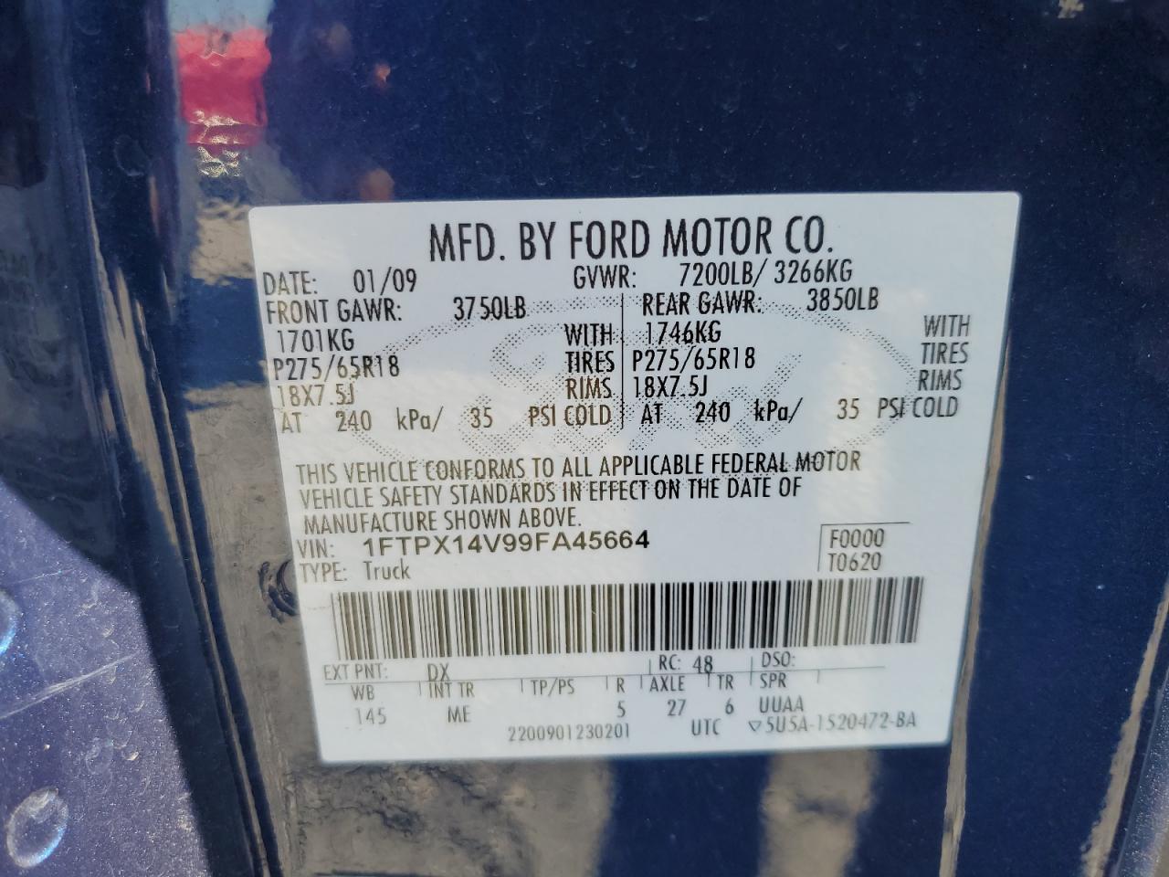 1FTPX14V99FA45664 2009 Ford F150 Super Cab