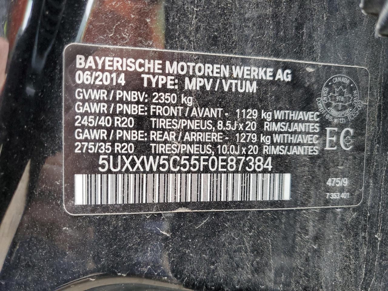 5UXXW5C55F0E87384 2015 BMW X4 xDrive35I