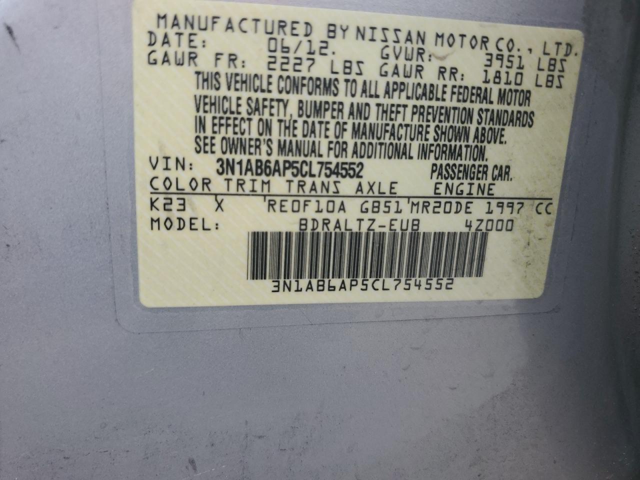 3N1AB6AP5CL754552 2012 Nissan Sentra 2.0