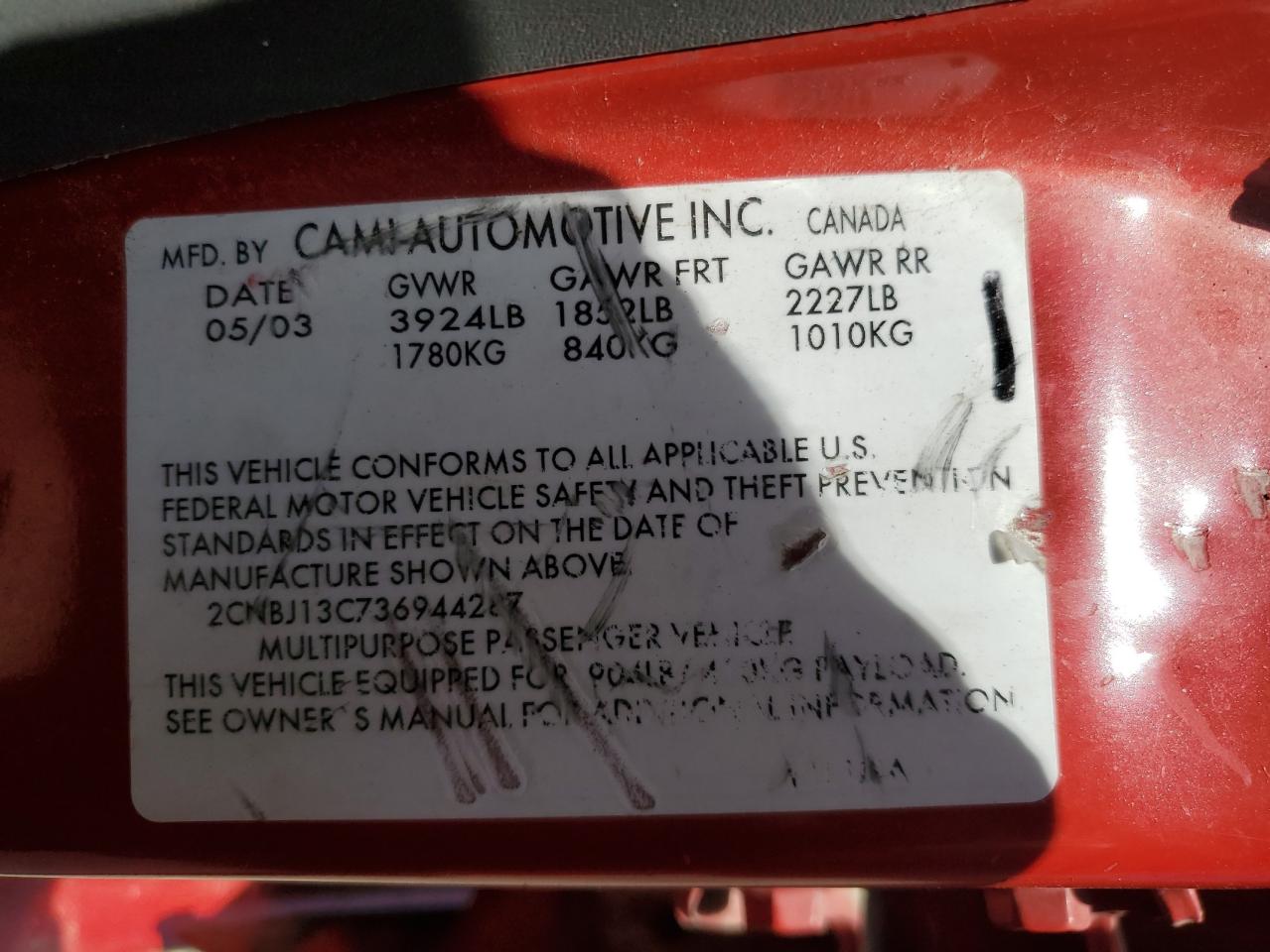 2CNBJ13C736944287 2003 Chevrolet Tracker