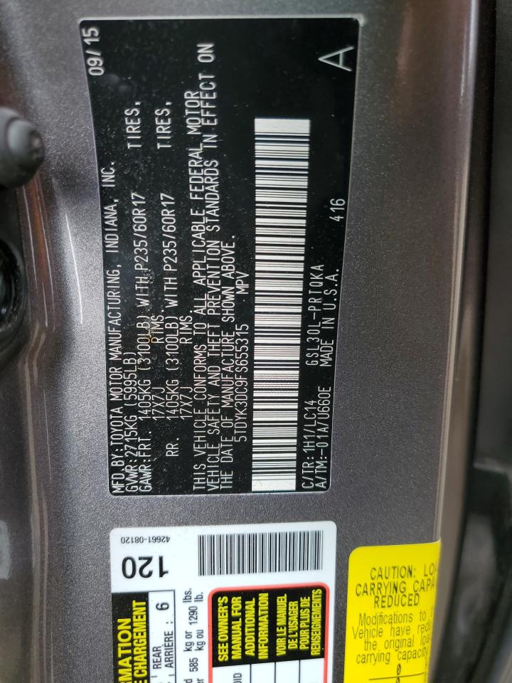 5TDYK3DC9FS655315 2015 Toyota Sienna Xle