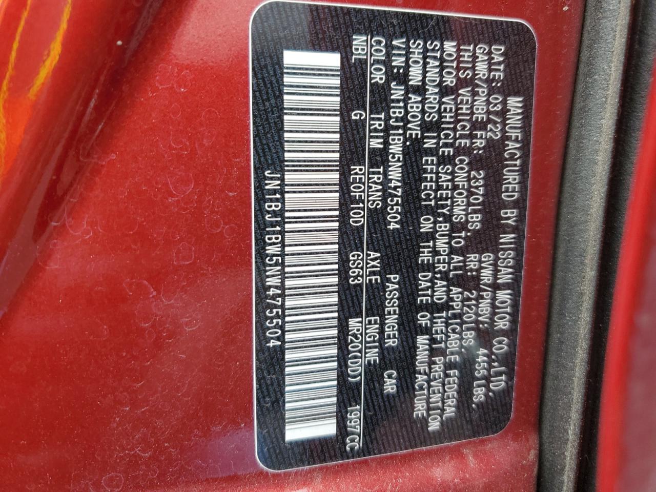 JN1BJ1BW5NW475504 2022 Nissan Rogue Sport Sv