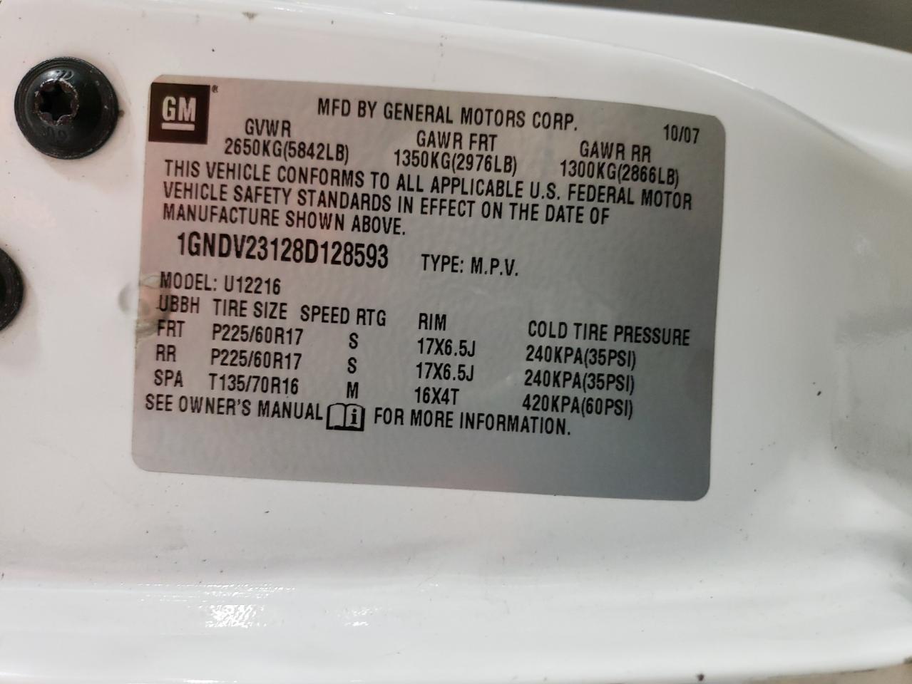 1GNDV23128D128593 2008 Chevrolet Uplander Ls