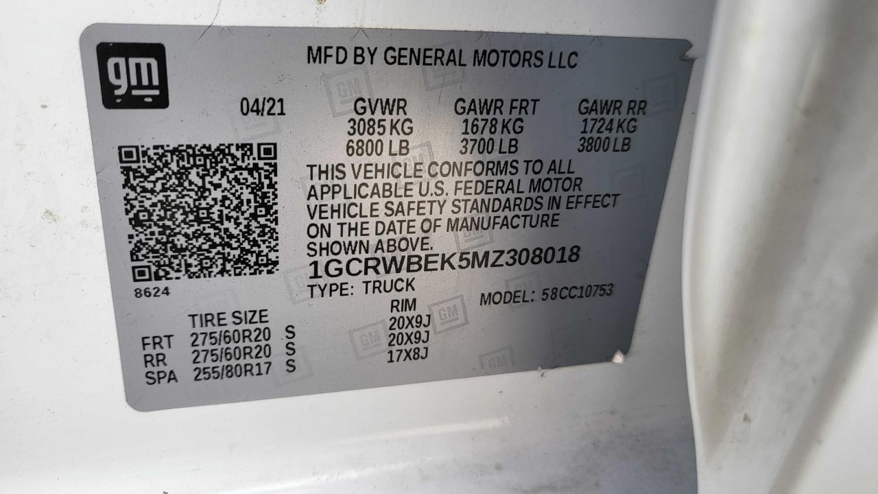 1GCRWBEK5MZ308018 2021 Chevrolet Silverado C1500 Custom