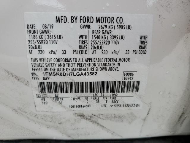 2020 Ford Explorer Xlt VIN: 1FMSK8DH7LGA43582 Lot: 58720484