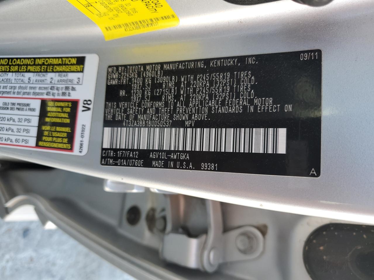 4T3ZA3BB1BU050537 2011 Toyota Venza