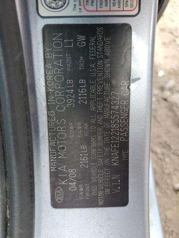 2008 Kia Spectra Ex VIN: KNAFE122185574327 Lot: 59112044