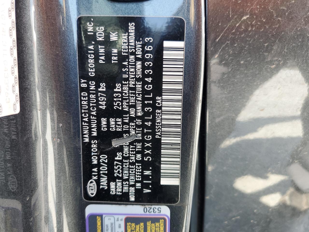 5XXGT4L31LG433963 2020 Kia Optima Lx