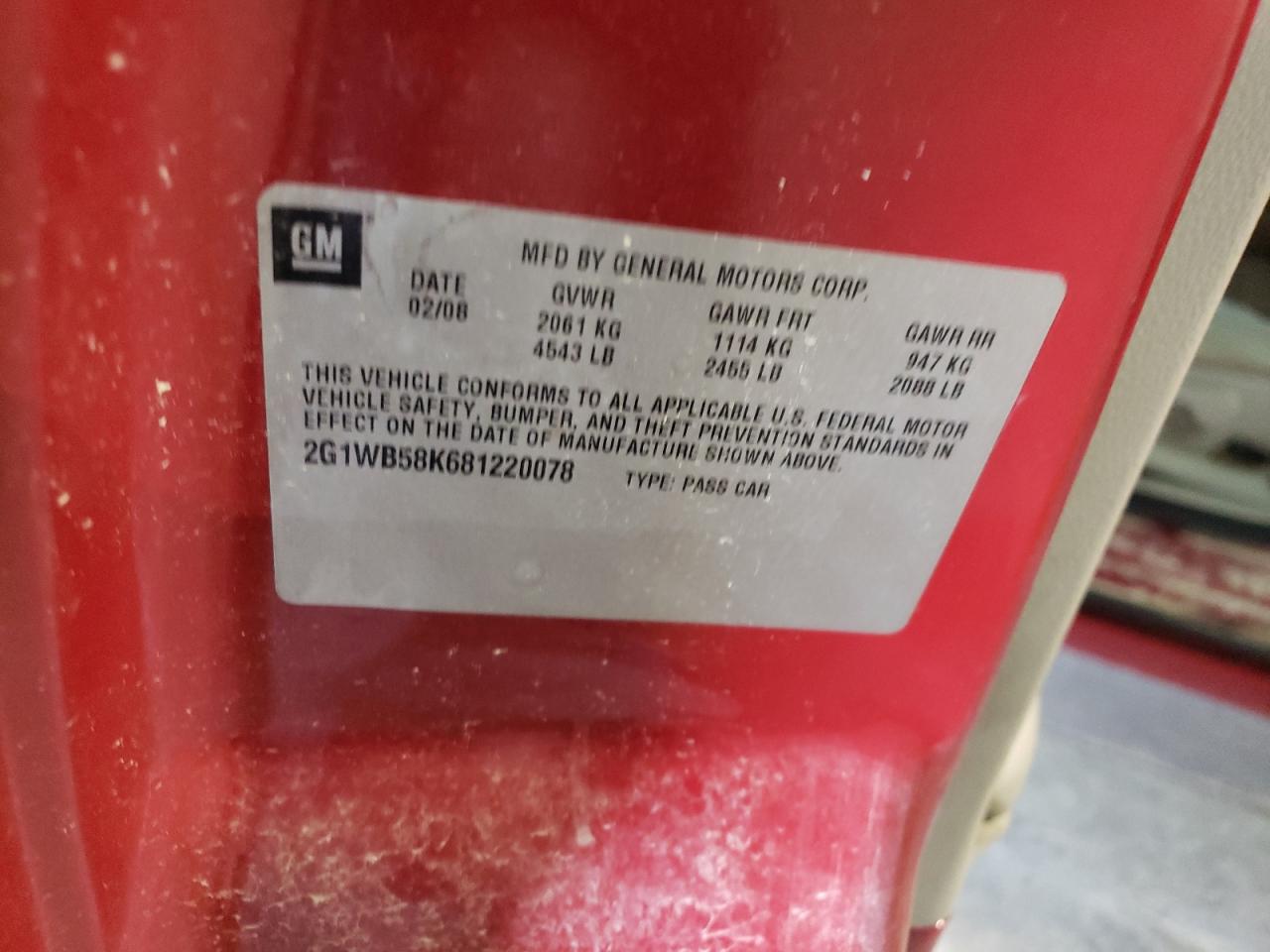 2G1WB58K681220078 2008 Chevrolet Impala Ls