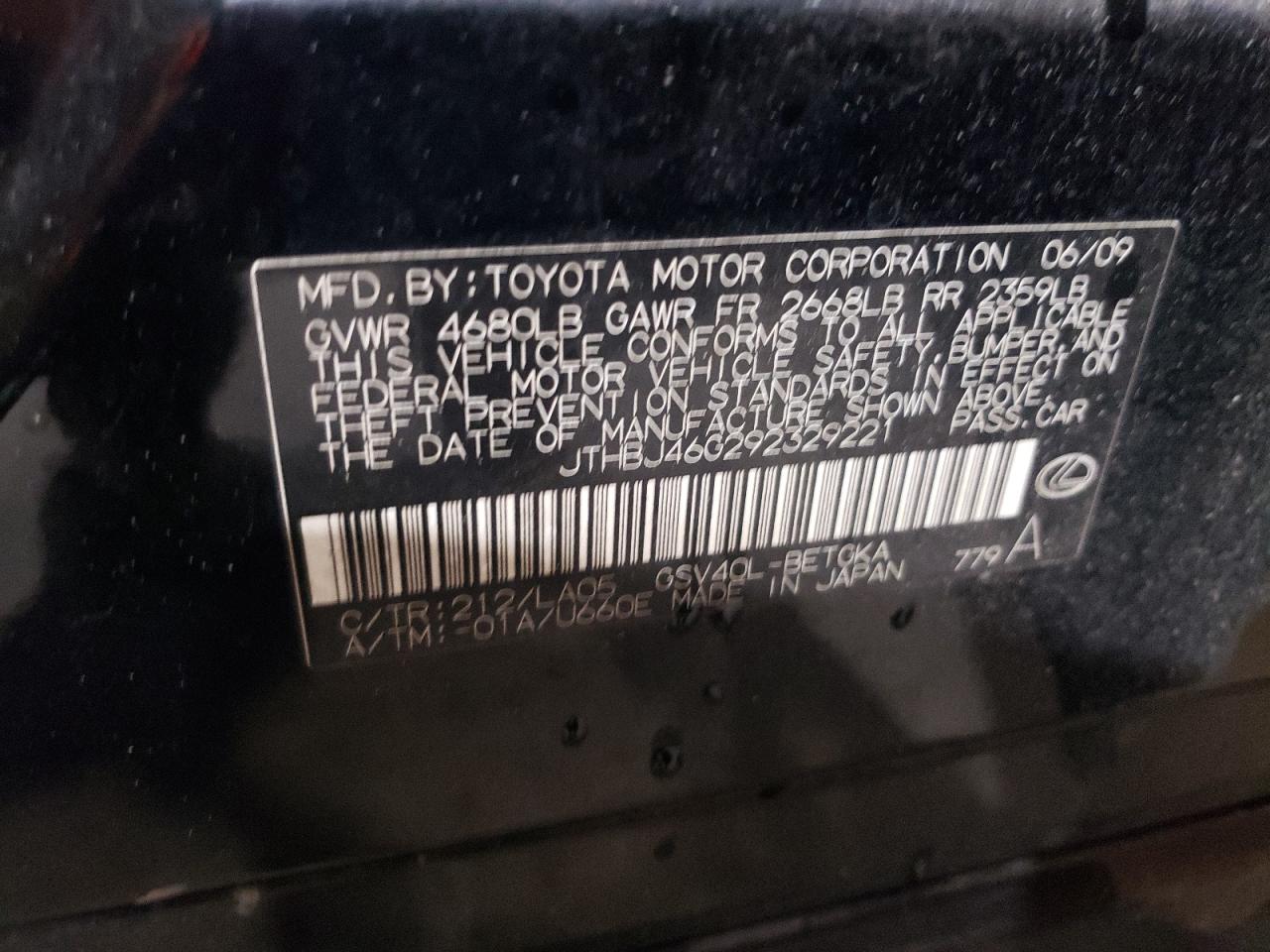 JTHBJ46G292329221 2009 Lexus Es 350