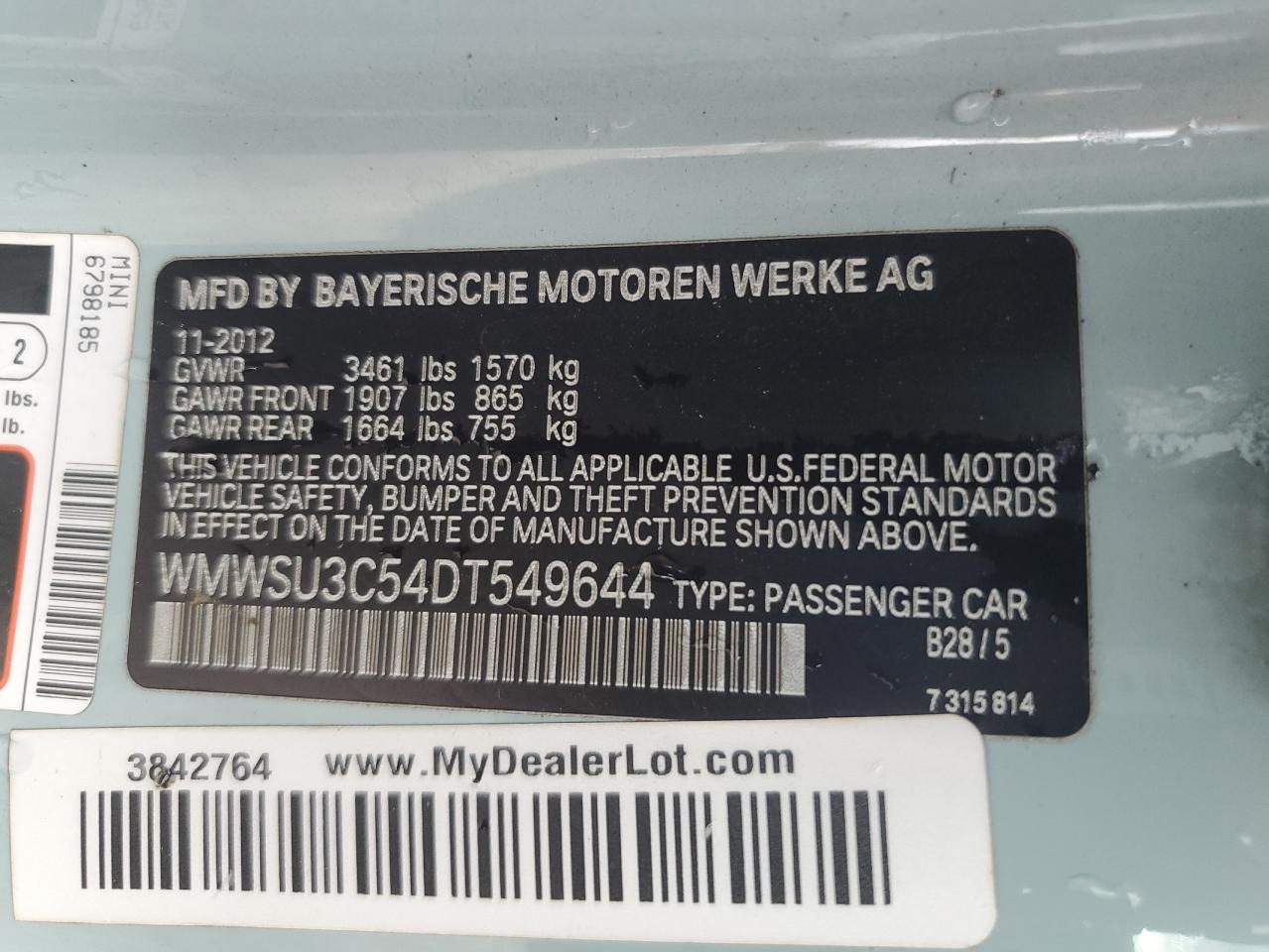WMWSU3C54DT549644 2013 Mini Cooper