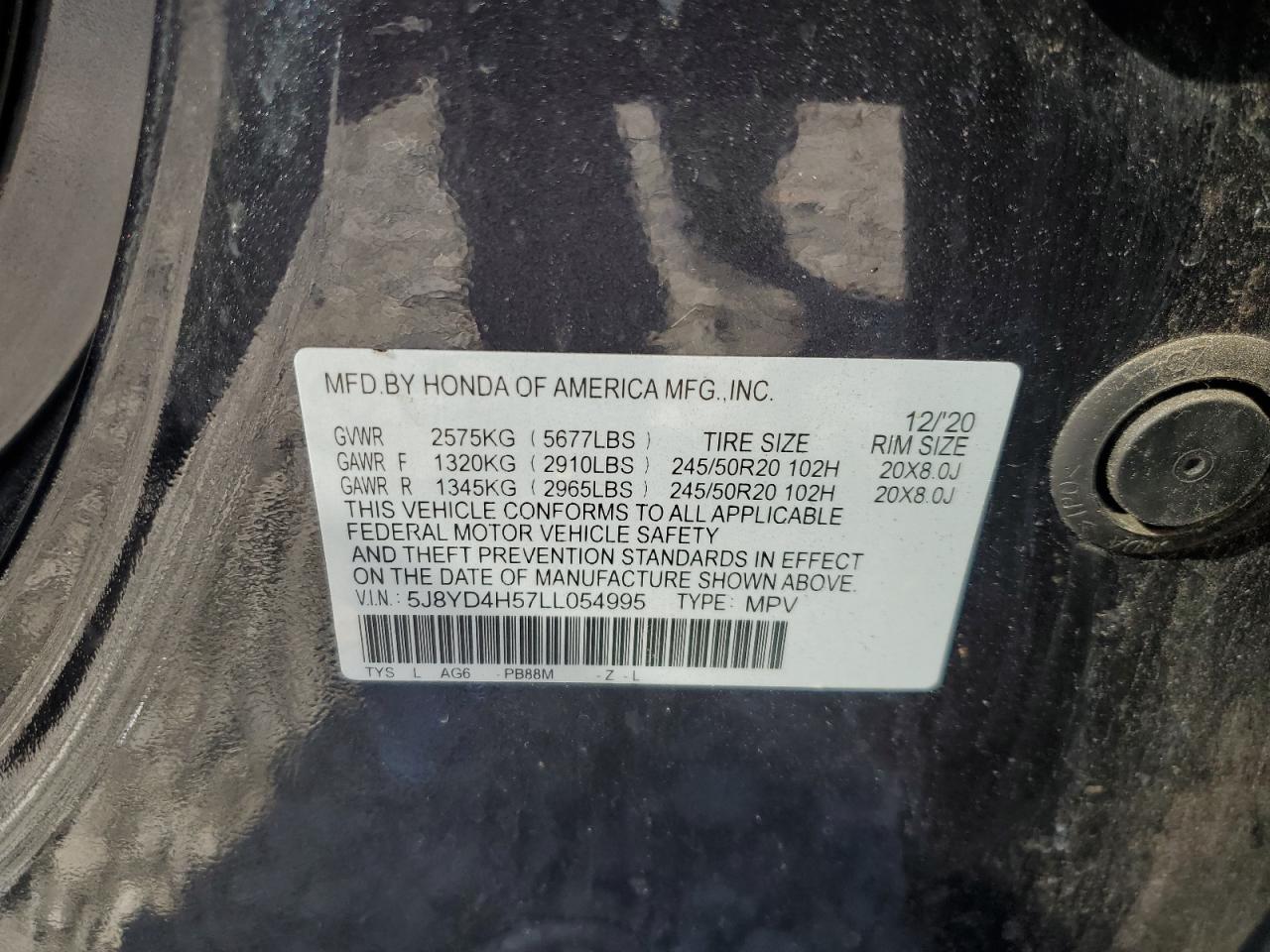 5J8YD4H57LL054995 2020 Acura Mdx Technology