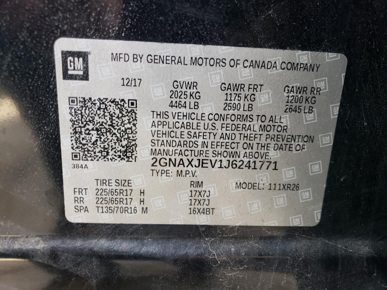 2GNAXJEV1J6241771 2018 Chevrolet Equinox Lt