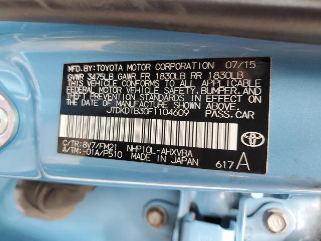 2015 Toyota Prius C VIN: JTDKDTB30F1104609 Lot: 58809104