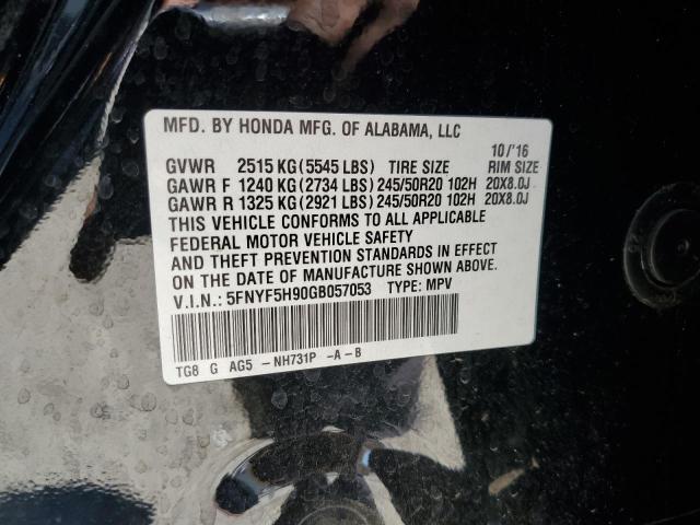 2016 Honda Pilot Touring VIN: 5FNYF5H90GB057053 Lot: 59042874