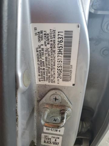 2003 Honda Civic Dx VIN: 2HGES15173H576371 Lot: 58992614