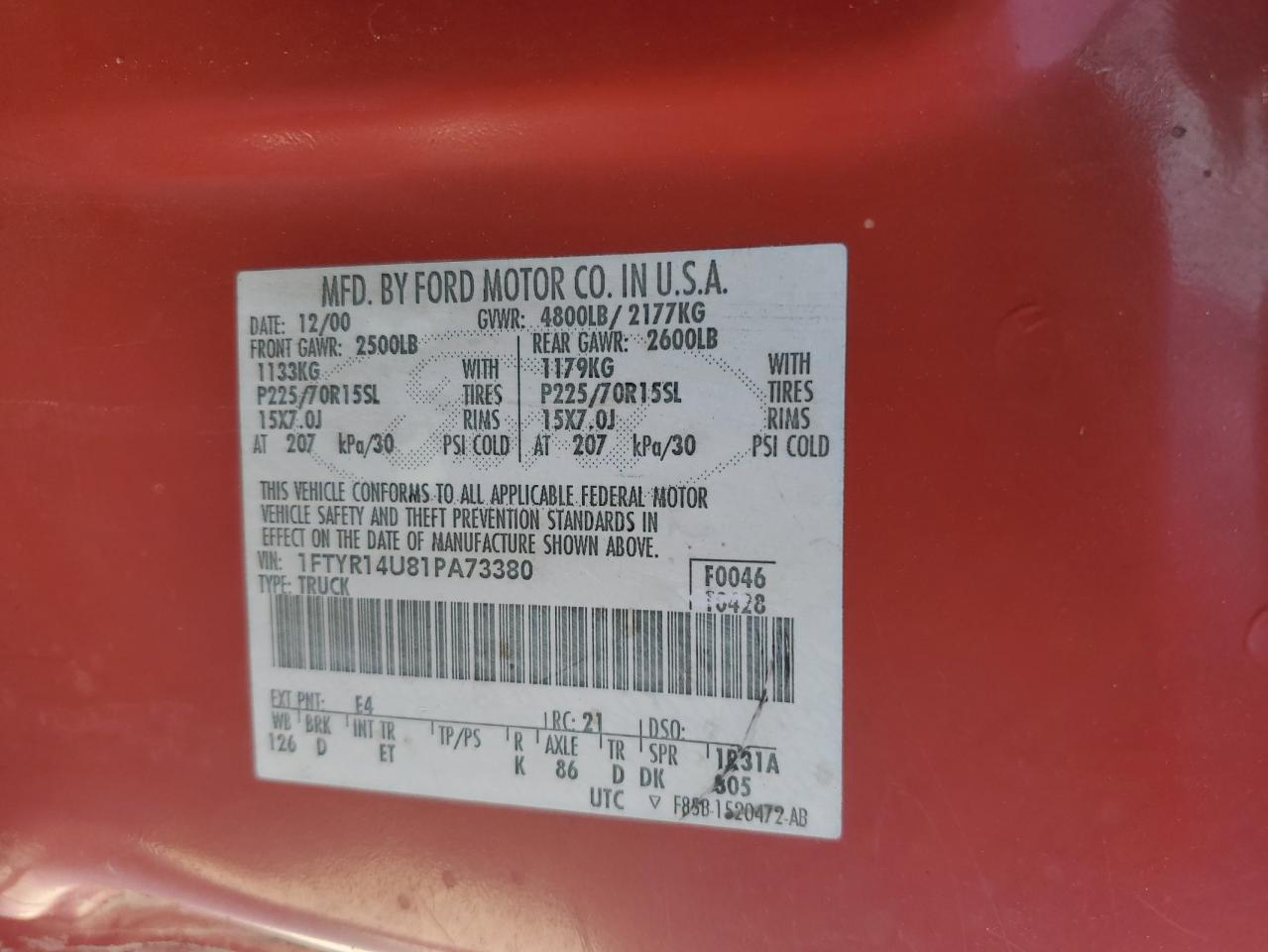 1FTYR14U81PA73380 2001 Ford Ranger Super Cab