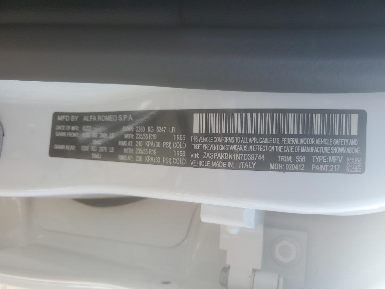 ZASPAKBN1N7D39744 2022 Alfa Romeo Stelvio Ti